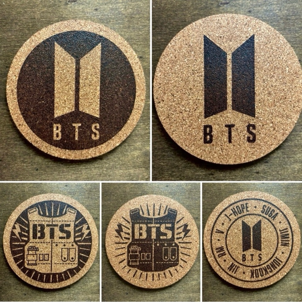 BTS Laser Engraved Cork Coasters Lot of 5